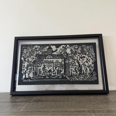 LOT 250: Framed Clear Glass w/ Intricate Silhouette Artwork