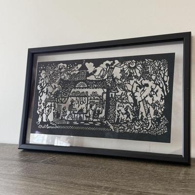 LOT 250: Framed Clear Glass w/ Intricate Silhouette Artwork