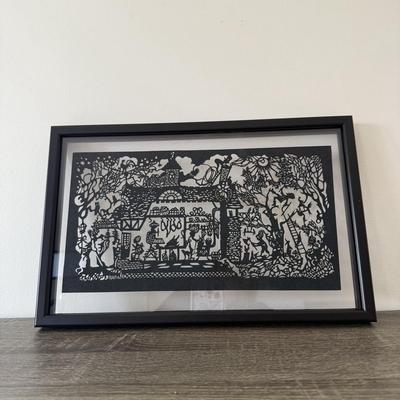 LOT 250: Framed Clear Glass w/ Intricate Silhouette Artwork