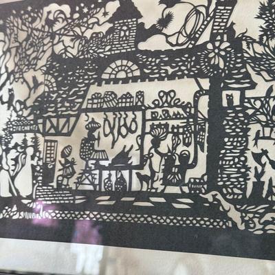 LOT 250: Framed Clear Glass w/ Intricate Silhouette Artwork