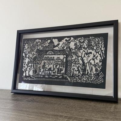 LOT 250: Framed Clear Glass w/ Intricate Silhouette Artwork