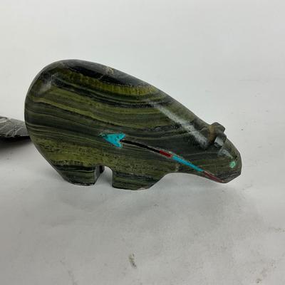 L905 Zuni Bear Stone Sculpture and Puffin Inuit Sculpture