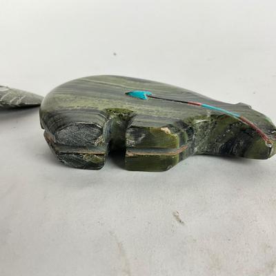 L905 Zuni Bear Stone Sculpture and Puffin Inuit Sculpture