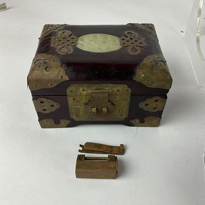 L906 Lot of Asian Pottery and Jade Inlay Jewelry Box