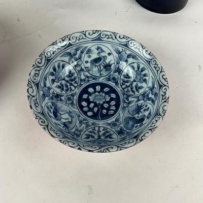 L906 Lot of Asian Pottery and Jade Inlay Jewelry Box