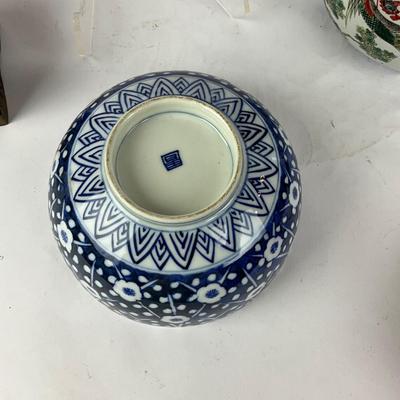 L906 Lot of Asian Pottery and Jade Inlay Jewelry Box