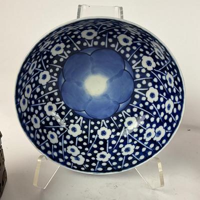 L906 Lot of Asian Pottery and Jade Inlay Jewelry Box