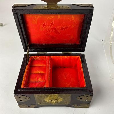L906 Lot of Asian Pottery and Jade Inlay Jewelry Box