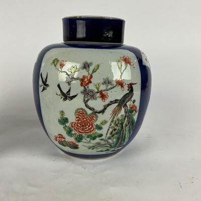 L906 Lot of Asian Pottery and Jade Inlay Jewelry Box