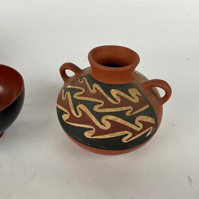 L907 Peruvian Lot Hand Carved Gourds and Pottery , Stone