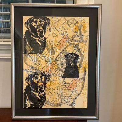 K922 Black Lab Mixed Media "Molly" Framed Artwork