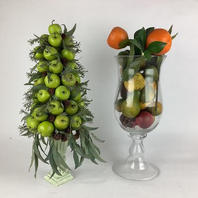 L926 Faux Green Apple Topiary with Glass Faux Fruit Display