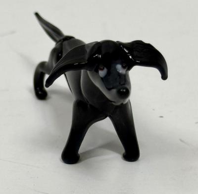 Murano Black Dachshund Dog Figurine 1.5" tall