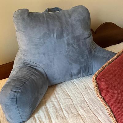 M955 Pillow Lot with Two Floral Pillows and Blue Bolster Pillow
