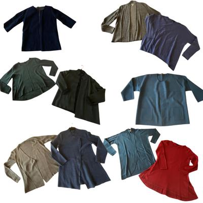 M969 Large Lot of Ladies EILEEN FISHER Knit Blend Blouses, Jackets, Cardigans