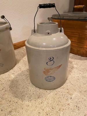 ANTIQUE RED WING 3 GALLON BALL LOCK CROCK (MISSING LID AND LOCKING HANDLE)