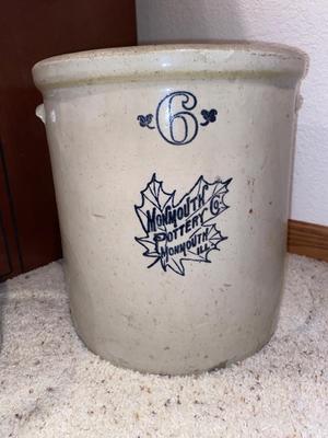 ANTIQUE MONMOUTH POTTERY 6 GALLON STONEWARE CROCK