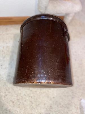 ANTIQUE BROWN STONEWARE GLAZED 4 GALLON CROCK