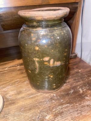 ANTIQUE BROWN GLAZED STONEWARE CANISTER JAR