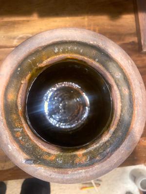 ANTIQUE BROWN GLAZED STONEWARE CANISTER JAR