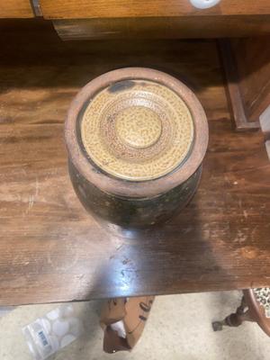ANTIQUE BROWN GLAZED STONEWARE CANISTER JAR
