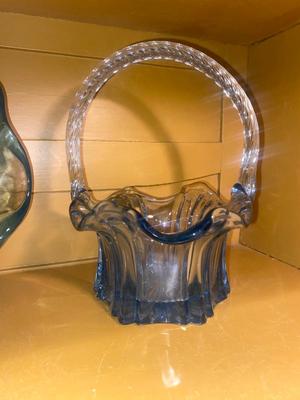 FENTON VULCAN SALEM BLUE BASKET & THICK BRACHS CANDY DISH