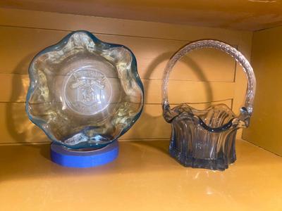 FENTON VULCAN SALEM BLUE BASKET & THICK BRACHS CANDY DISH