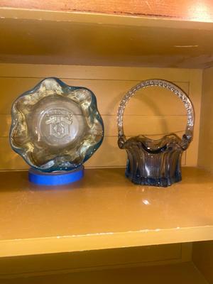 FENTON VULCAN SALEM BLUE BASKET & THICK BRACHS CANDY DISH