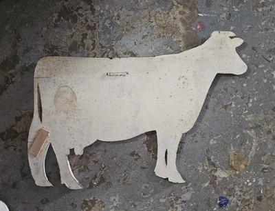 Painted Wood Cow Hangs on Wall