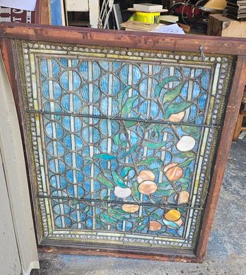 Gorgeous Antique Asymmetrical Stained Glass window Peaches