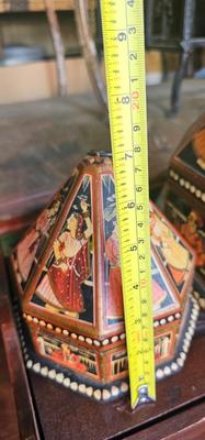 2 Vintage Rajasthani India Indian Mughal Octagonal Wooden Marriage Boxes