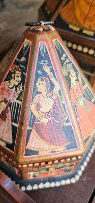 2 Vintage Rajasthani India Indian Mughal Octagonal Wooden Marriage Boxes