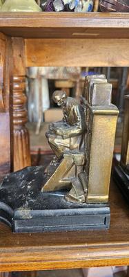 Antique J B Hirsch heavy bookends cast iron Man Reading on Ladder