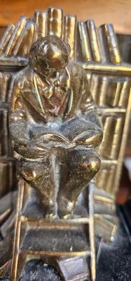 Antique J B Hirsch heavy bookends cast iron Man Reading on Ladder