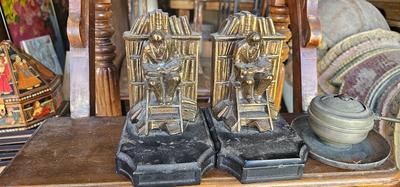 Antique J B Hirsch heavy bookends cast iron Man Reading on Ladder