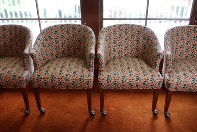 Mid Century Rolling Barrel Club Lounge Arm Chairs on Castors