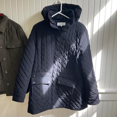 HC982 Calvin Klein Quilted Black Hooded Jacket and Talbot's Green Jacket