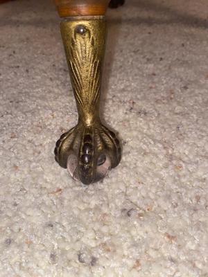 ANTIQUE SWIVEL PIANO STOOL WITH GLASS BALL BRASS CLAW FEET