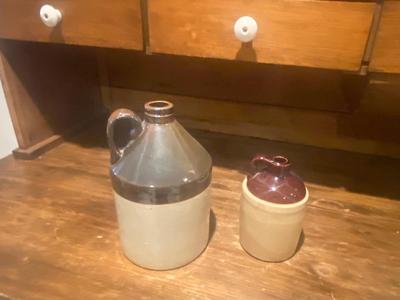 ANTIQUE SALT-GLAZED UPPER HALF STONEWARE JUGS