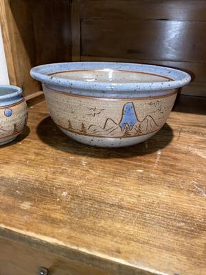 SIGNED "BARNES" KITCHEN POTTERY BOWLS