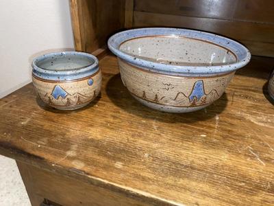 SIGNED "BARNES" KITCHEN POTTERY BOWLS