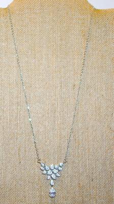 "Waterfalls" Style Setting PENDANT (1½" x 1¼") with Lots of Tiny Stones on a Silver Tone Necklace Chain 17" L