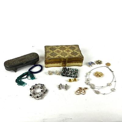 M1041 Lot of Ladies Costume Jewelry with Plated Box and Vintage Jewelry Box