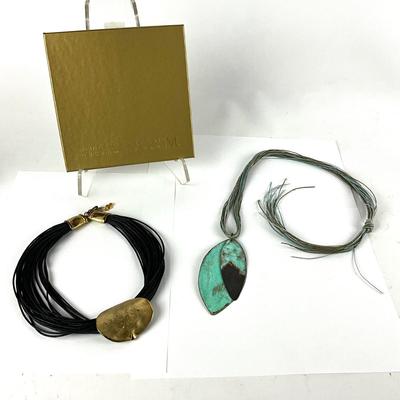 M1046 THE MET Etruscan Patinated Leaf Necklace with Gold Black Necklace