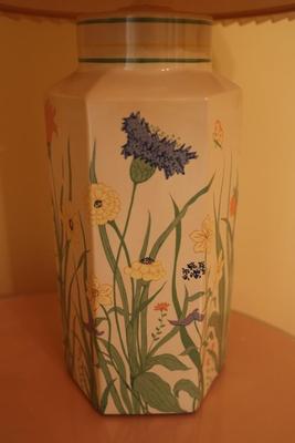 Mid Century Floral Butterfly Ginger Jar Table Lamp