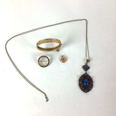 M1064 Vintage Blue Stone Pendant Necklace with Children's Pendant /Bracelet