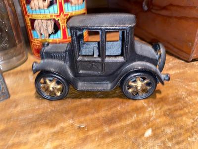 CAST IRON MODEL-T, BARNUM ANIMAL CRACKER & HERSHEY TINS, PLANTERS PEANUT JAR AND MORE!