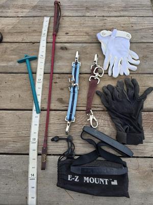 Equine Tack - Riding gloves - E-Z Up stirrups - Lunging straps - Quick - Bit ruler - Hands cloth tape measure- century crop