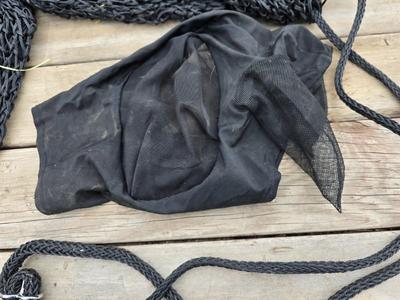 Equestrian Tack - Nylon Hay bale slow feed bag and a full-face bug shield mask / bonnet net