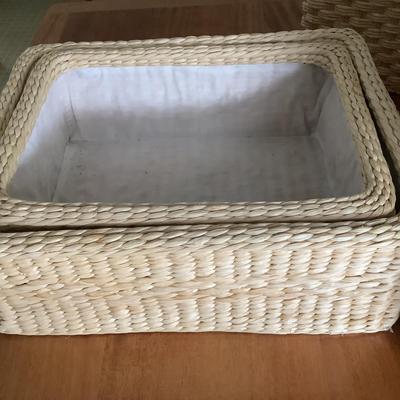 BR1076 Lot of White Lined Baskets